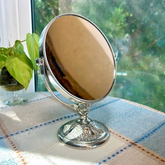 Vintage Ornate Silver Tone Vanity Mirror – Double Sided - Picture 3 of 15